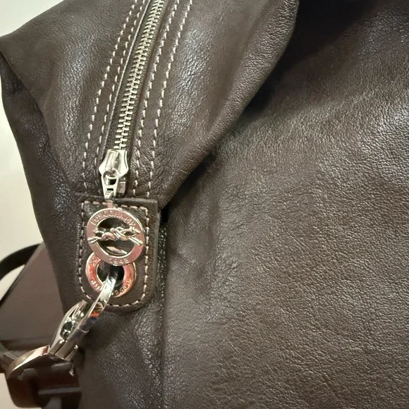 Longchamp Modele Depose Dark Brown Leather tote/shoulder Bag silver hardware - Picture 5 of 16